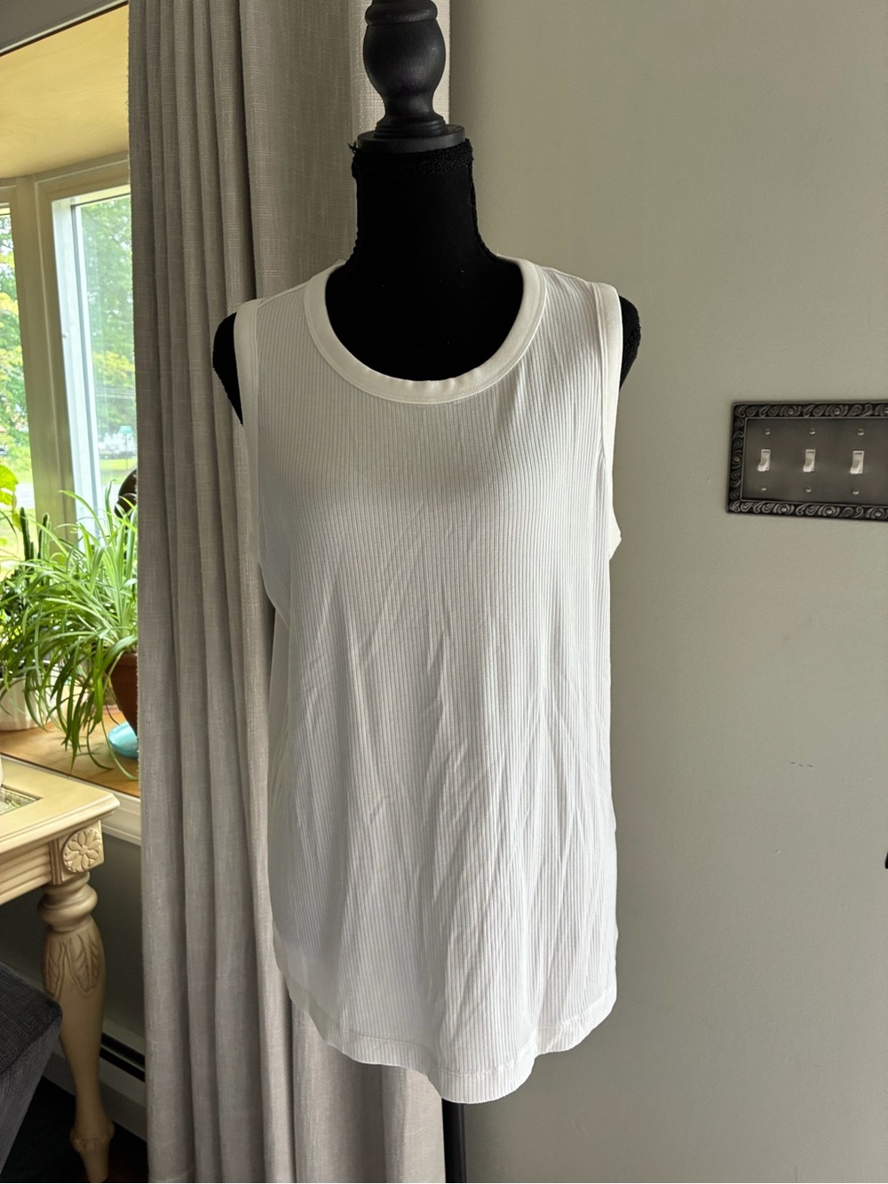 Women’s White Ribbed Tank Top - Sleeveless Scoop Neck